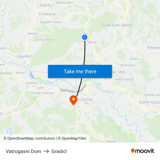Vatrogasni Dom to Gradići map
