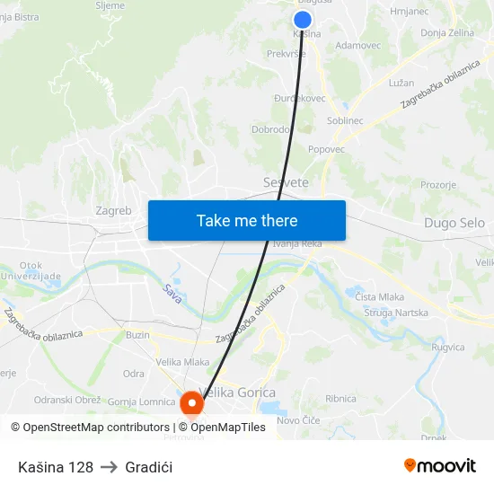 Kašina 128 to Gradići map