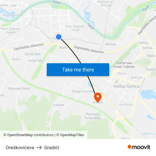 Oreškovićeva to Gradići map