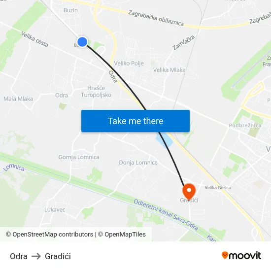 Odra to Gradići map