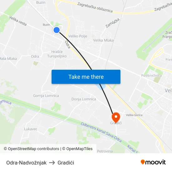 Odra-Nadvožnjak to Gradići map