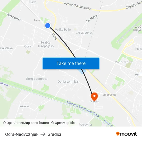 Odra-Nadvožnjak to Gradići map