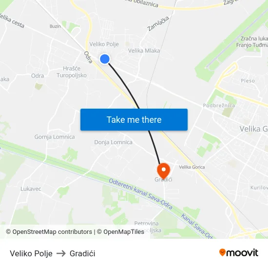 Veliko Polje to Gradići map