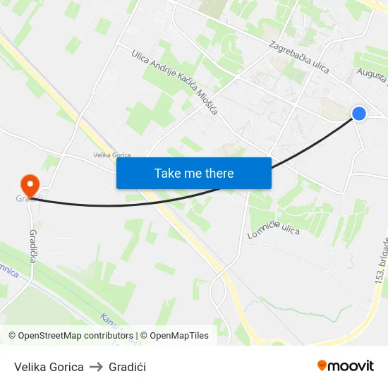 Velika Gorica to Gradići map