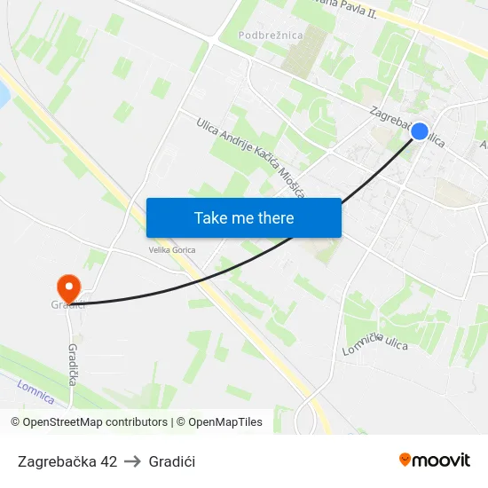 Zagrebačka 42 to Gradići map