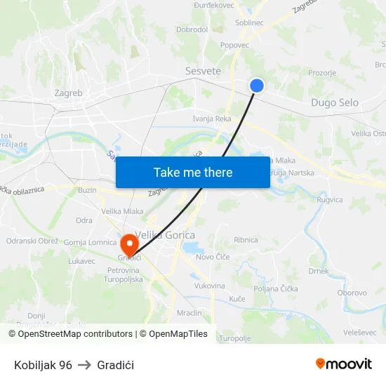 Kobiljak 96 to Gradići map