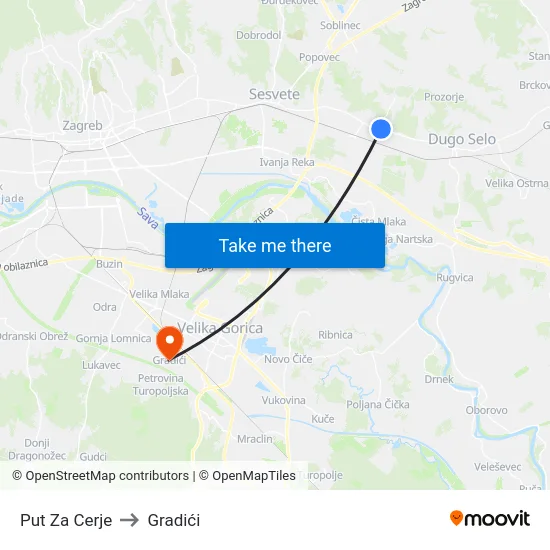 Put Za Cerje to Gradići map