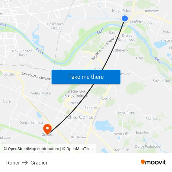 Ranci to Gradići map