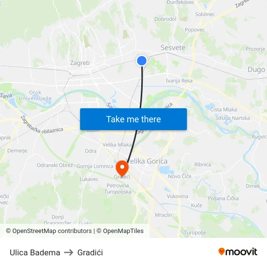 Ulica Badema to Gradići map