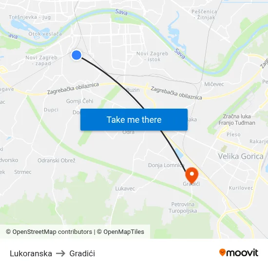 Lukoranska to Gradići map