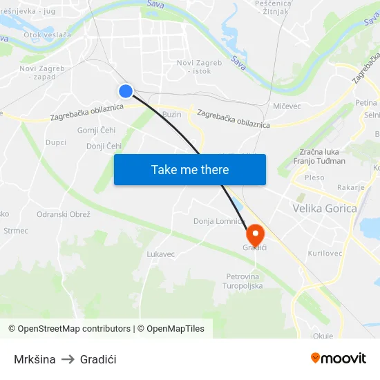 Mrkšina to Gradići map