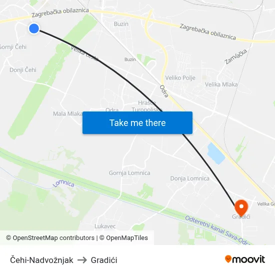 Čehi-Nadvožnjak to Gradići map