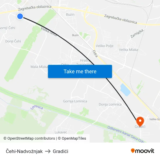 Čehi-Nadvožnjak to Gradići map