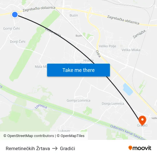 Remetinečkih Žrtava to Gradići map