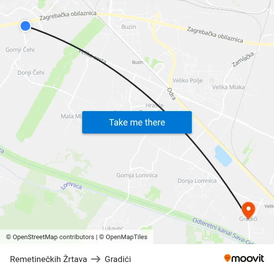 Remetinečkih Žrtava to Gradići map