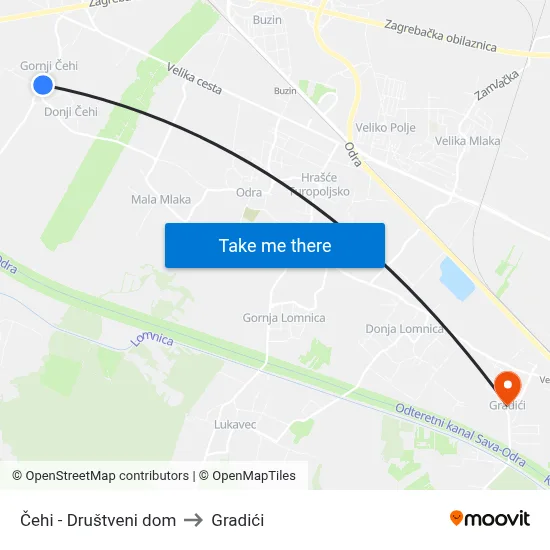 Čehi - Društveni dom to Gradići map