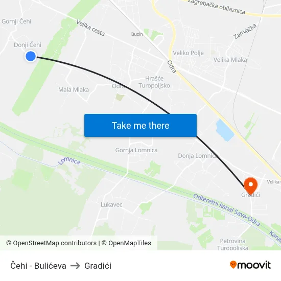 Čehi - Bulićeva to Gradići map