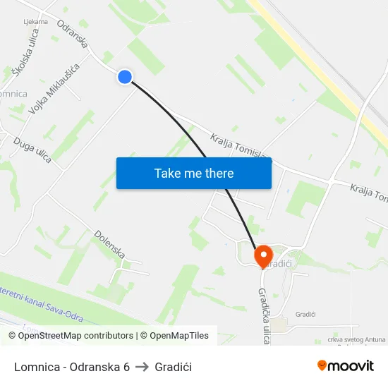 Lomnica - Odranska 6 to Gradići map