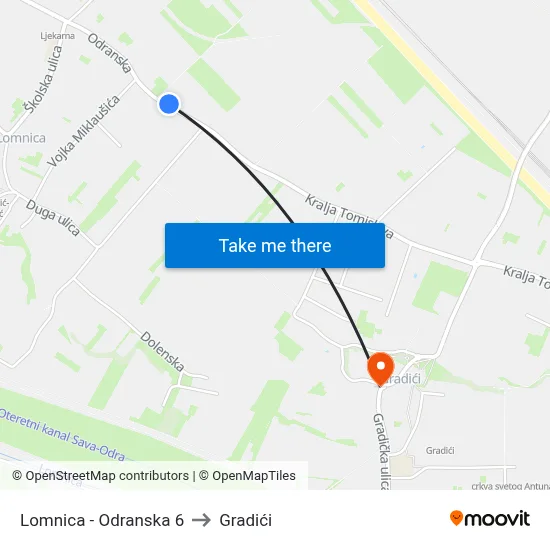 Lomnica - Odranska 6 to Gradići map