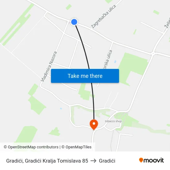 Gradići, Gradići Kralja Tomislava 85 to Gradići map