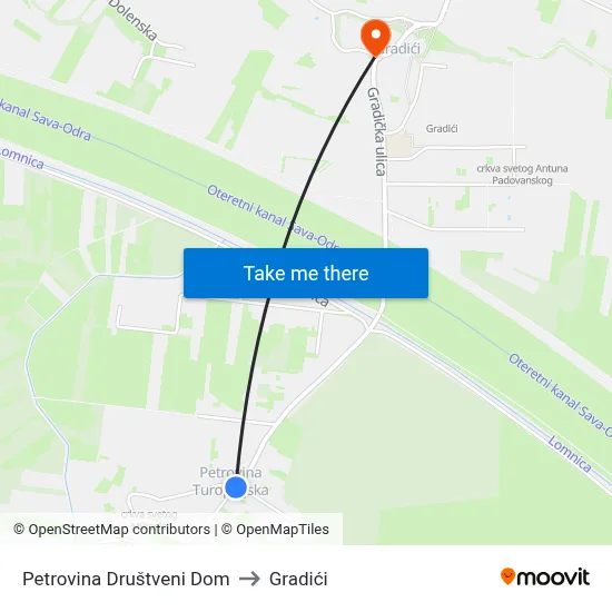 Petrovina Društveni Dom to Gradići map