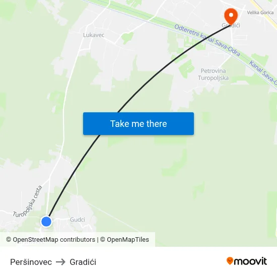 Peršinovec to Gradići map