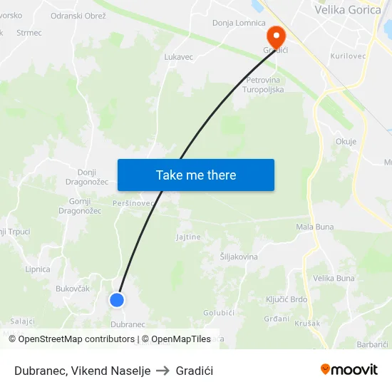 Dubranec, Vikend Naselje to Gradići map