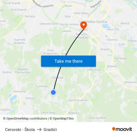 Cerovski - Škola to Gradići map