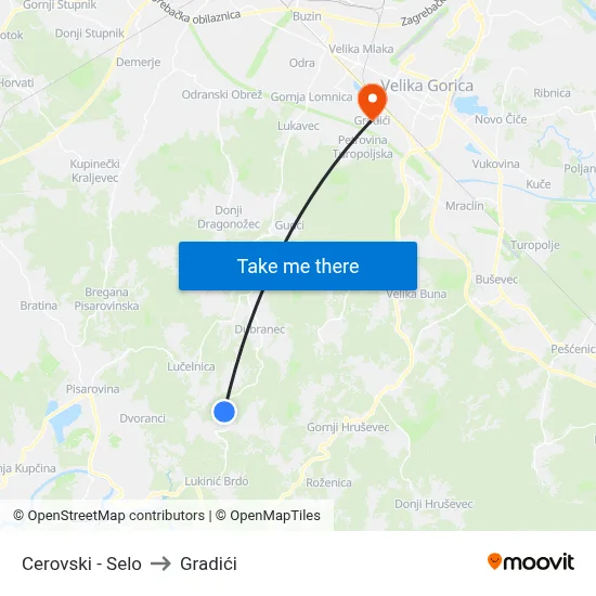 Cerovski - Selo to Gradići map