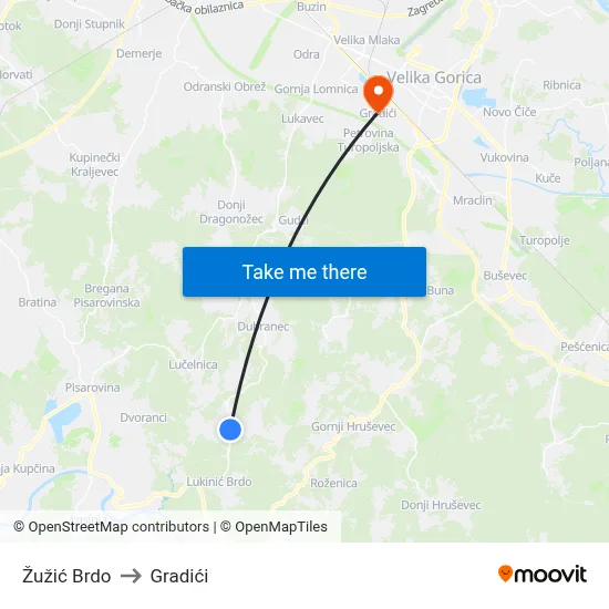 Žužić Brdo to Gradići map