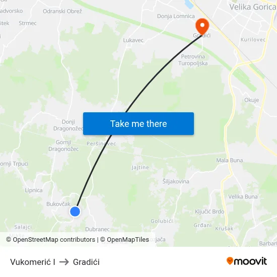 Vukomerić I to Gradići map