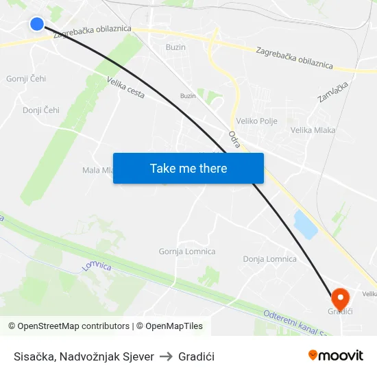 Sisačka, Nadvožnjak Sjever to Gradići map