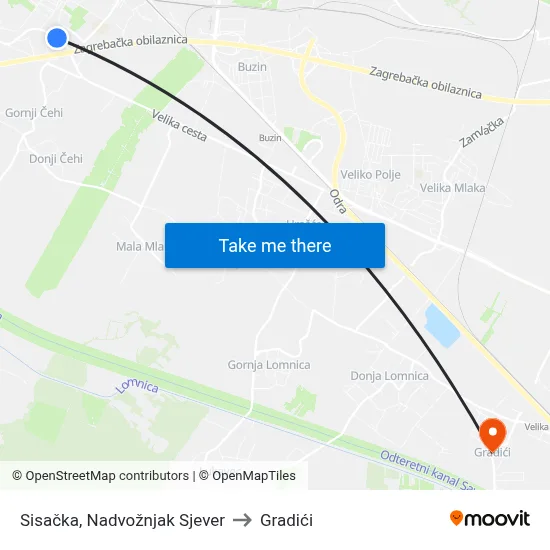 Sisačka, Nadvožnjak Sjever to Gradići map