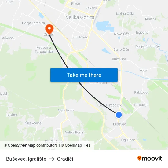 Buševec, Igralište to Gradići map