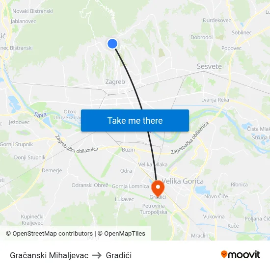 Gračanski Mihaljevac to Gradići map