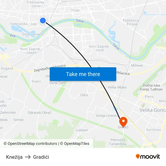 Knežija to Gradići map