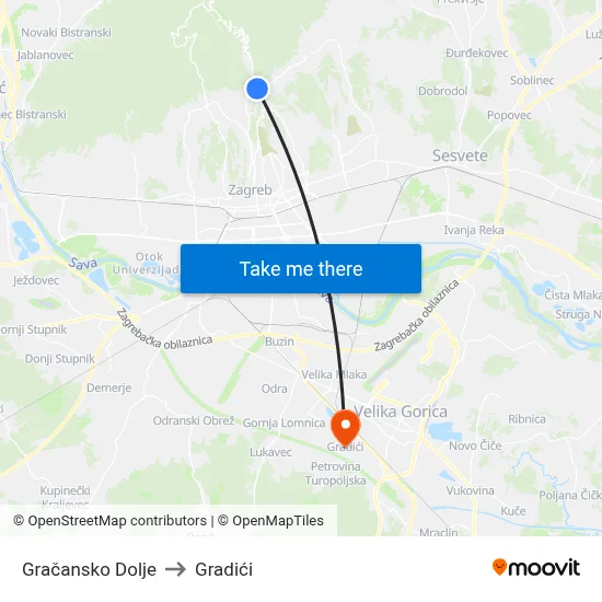 Gračansko Dolje to Gradići map