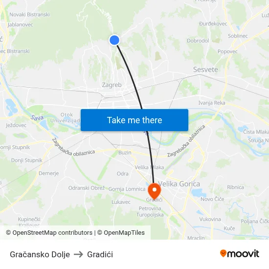 Gračansko Dolje to Gradići map