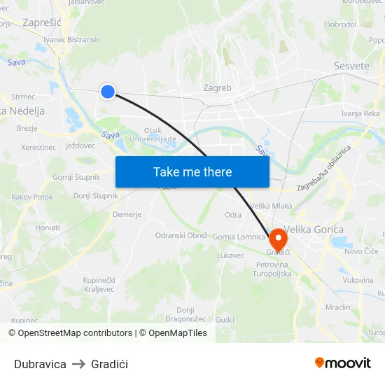 Dubravica to Gradići map