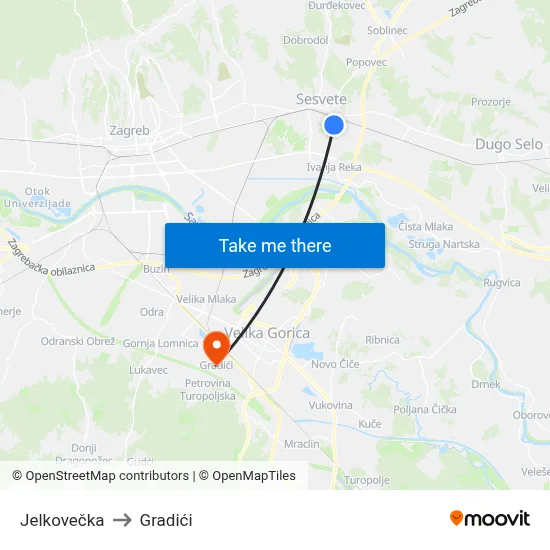 Jelkovečka to Gradići map