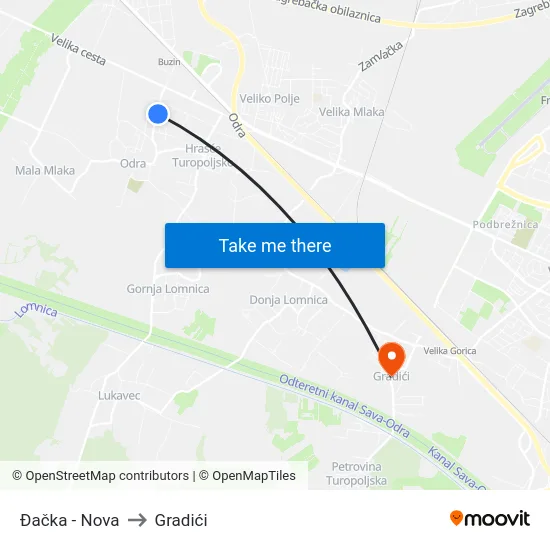 Đačka - Nova to Gradići map