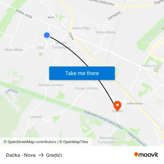 Đačka - Nova to Gradići map