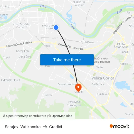 Sarajev.-Vatikanska to Gradići map
