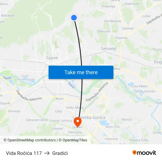 Vida Ročića 117 to Gradići map