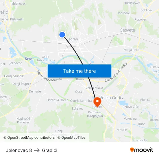 Jelenovac 8 to Gradići map