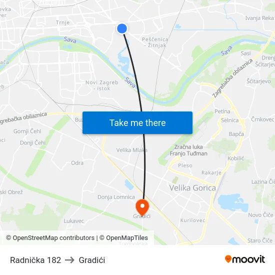 Radnička 182 to Gradići map