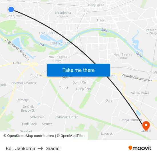 Bol. Jankomir to Gradići map