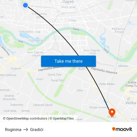 Roginina to Gradići map