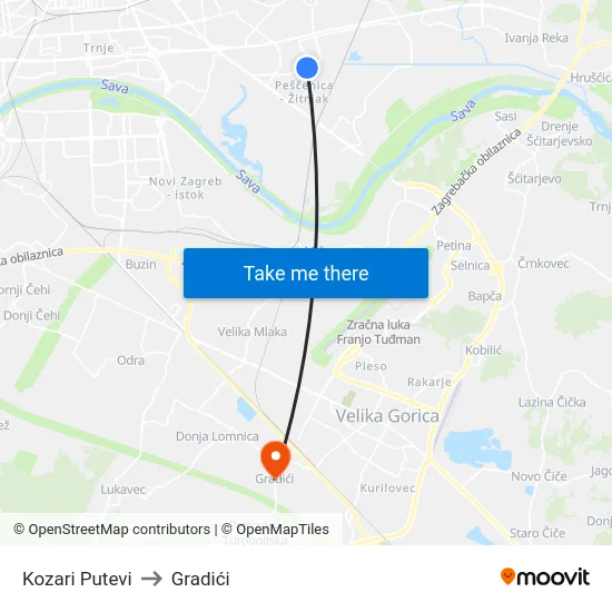 Kozari Putevi to Gradići map