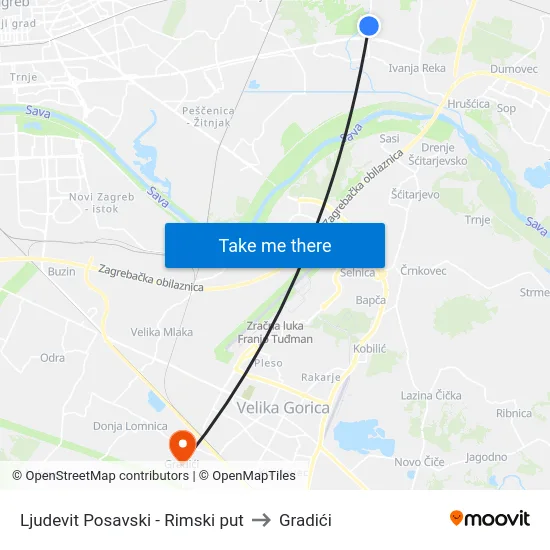 Ljudevit Posavski - Rimski put to Gradići map